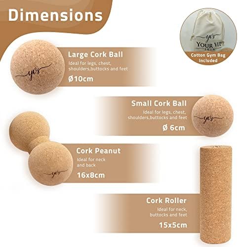 YVS® - Cork Massage Roller Ball Set, Cork Peanut Roller, Cork Massage Ball, Cork Mini Roller, Rollers for Back and Muscles, Deep Tissue Trigger Point, Roller Muscles, Back Pain Roller