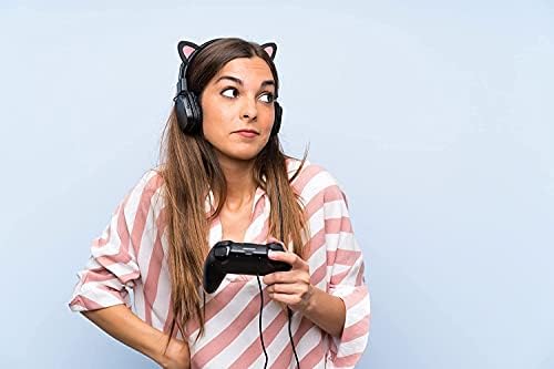 sciuU Decorative Cute Pink Cat Ears for Headphones, Decoration compatible with Headset HypreX Cloud/II/Flight, Lovely Kitty Adjustable Attachment Straps for Vedio Live Gaming Headsets - Black