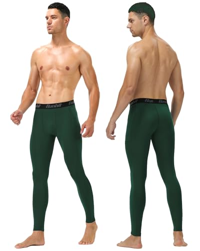 Image of Runhit Mens Compression Pants Running Tights Pockets Sports Leggings Spandex Workout Cycling Athletic Thermal