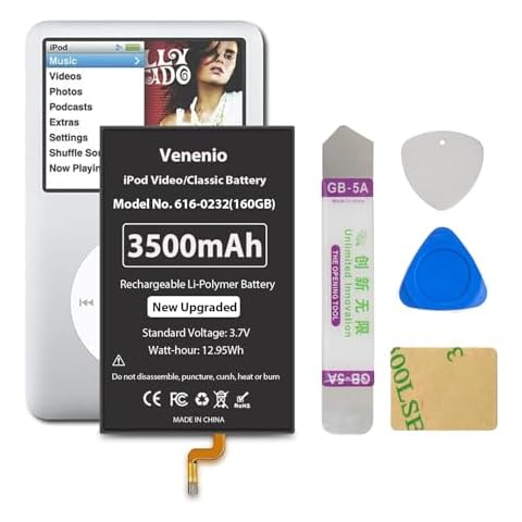 Venenio Battery for iPod Classic/Video Thin, 3500mAh High Capacity Replacement Battery Compatible with iPod 5th - 7th Gen Video Classic Thin 160GB with Repair Tool Kitt Cover