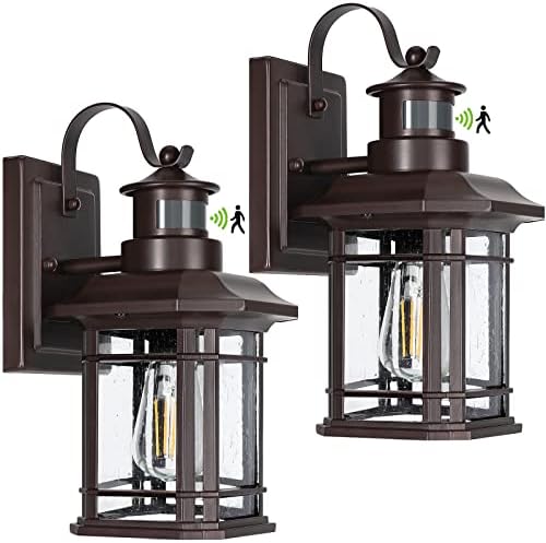 WIHTU 2 Packs Motion Sensor Wall Lights, Dusk to Dawn Outdoor Light Fixtures Wall Mount, Oil Rubbed Bronze Front Porch Light, LED Exterior Lantern Fixtures Wall Sconce