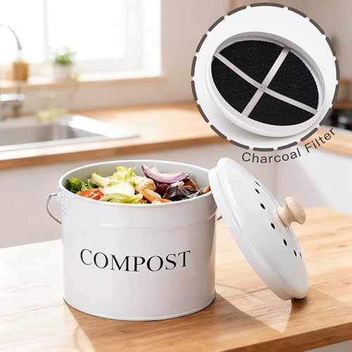 Compost Bin - 1 Gallon Countertop Composter with Lid, Charcoal Filters, Rust Proof Indoor Food Waste Bin - Image 5