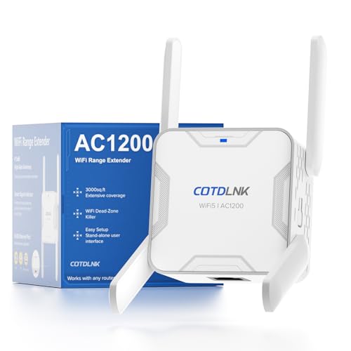 2026 COTDLNK Repetidor WiFi 1200Mbps con Incorporado PA Amplificador Señal WiFi Doméstico de hasta 280㎡ de Doble Banda de 2,4 GHz y 5 GHz, con Puerto Ethernet, Enchufe de la UE