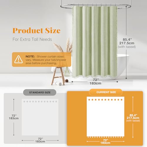 BTTN Boho Farmhouse Shower Curtain - Linen Rustic Heavy Duty Striped Fabric Shower Curtain Set, Bohemian Vintage Country Cloth Shower Curtains for Bathroom, Sage Green, 72" W x 84" L (Pack of 1) by BTTN - Used condition - Image 3