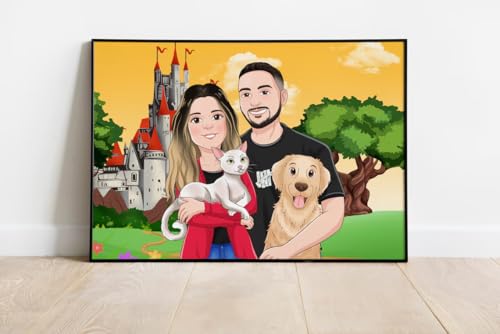 Custom Disneys Cartoon Family & Pet Portrait ...