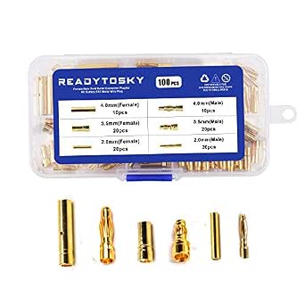 Readytosky RC Bullet Connectors 2mm, 3.5mm, 4mm Gold Plated Banana Plugs (100PCS)
