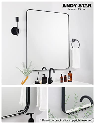 Andy Star Matte Black Bathroom Vanity Mirror, Well Made Rounded Rectangle Mirror For Bathroom, 34"X48" Sleek Non-Rusting Metal Framed Wall Mounted Mirror, Hangs Horizontally Or Vertically #TOP6