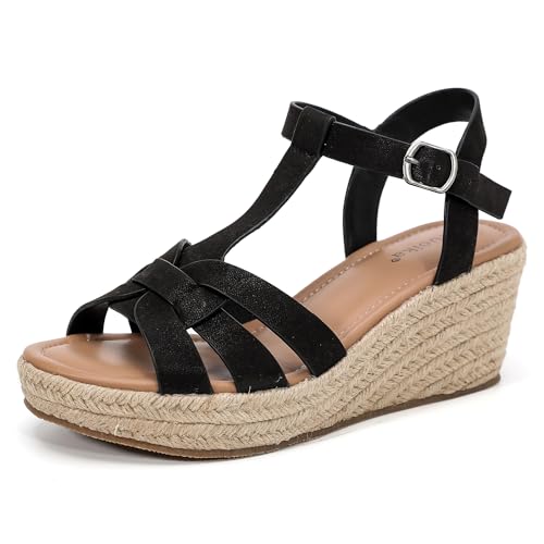 Image of Luoika Women's Wide Width Wedge Sandals, Platform Ankle Strap Open Toe Espadrille Wedge Pump Heel Women's Sandals Concise Casual Summer Shoes.
