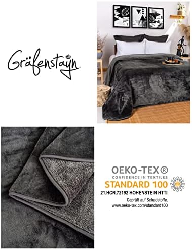 Gräfenstayn® Przytulny koc kaszmirowy w dotyku, puszysty i super miękki, koc polarowy, do salonu, narzuta na sofę, kanapę, antracyt, 220 x 240 cm