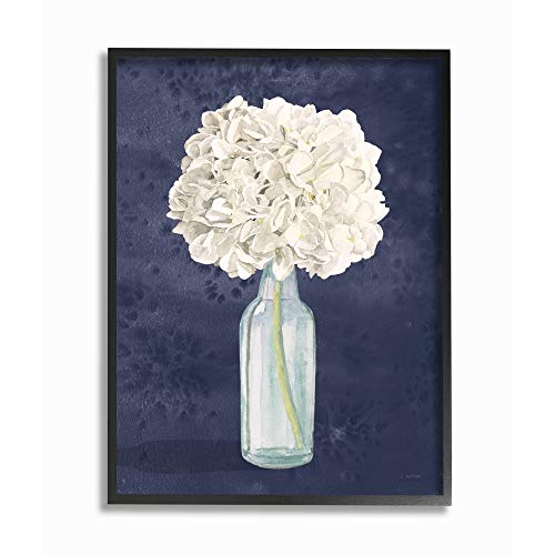 Stupell Industries White Floral Bouquet in Bottle Blue Painting, Designed by James Wiens Wall Art, 24 x 30, Black Framed