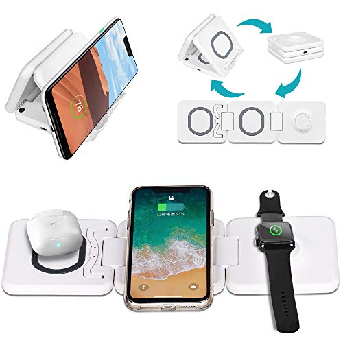 3 in 1 Kabelloses Ladegerät, 15W Wireless Charger Ladepad, Qi-zertifizierte für Apple Watch 5 4 3 2, AirPods, iPhone 11 Pro Max/X/XS/XR/8Plus, Samsung Galaxy S20/S10 (Adapter einschließen)
