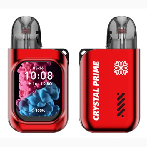 JJA Crystal Prime M3 Smart Vape Pod Kit, Refillable & Rechargeable, Bluetooth Touchscreen Vape with Music, Calls, Games, 2ml Cartridge, No Nicotine (Red)