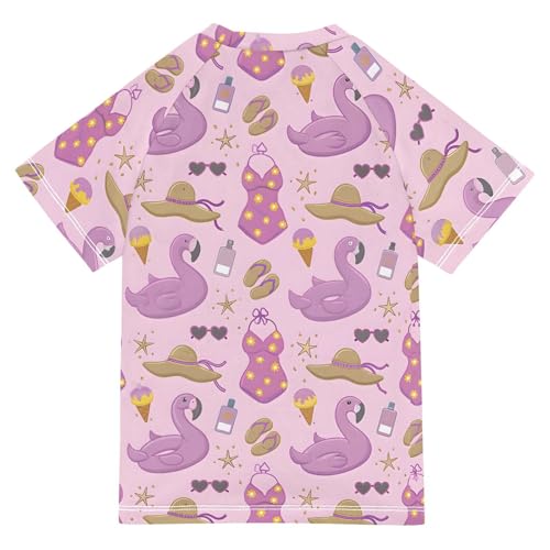 ALAZA Kids Rash Guard Girls Toddler Swim Shirts Short Sleeve Purple Flamingo Summer UPF 50+ 3T2