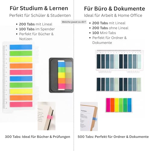 BlinkMark PET Index Tabs – 300 Stück Study Edition | Transparente Register-Reiter & Haftmarker | Beschreibbar, Wiederablösbar | Für Bücher, Notizen, Lernen & Büroorganisation