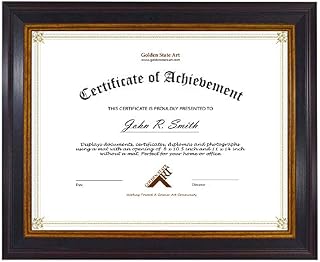 Golden State Art, 8.5x11 Frame for Diplomas/Certificates, Real Glass & Table-Top Display, Black