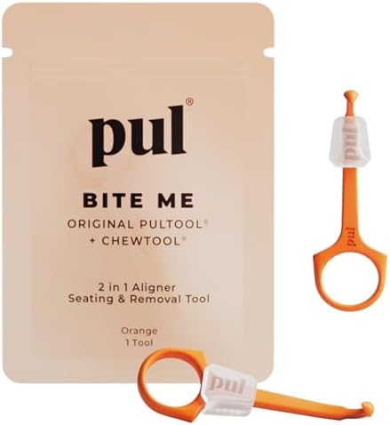 PUL Pack of 2 Reusable 2-in-1 Aligner Seating Chewie & Removal Tool — Compatible with Invisalign, Removable Braces, Retainers, Trays – Easy-to-Use Remover & Chew, Dental & Oral Hygiene Care – Orange