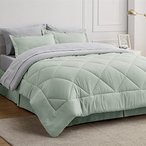 Bedsure Sage Green Queen Comforter Set - 7 Pieces Reversible Bed Set Sage Green Bed In A Bag Queen With Comforters, Sheets, Pillowcases & Shams, Queen Bedding Sets #TOP12