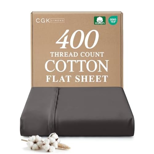 Cal King 400 Thread Count 100% Cotton Flat Sheet - Comfortable, Cooling & Breathable Cotton - Top Flat Sheet Only - Luxury Hotel Quality Bedding - Soft and Comfy - Easy Care, Wrinkle Free -