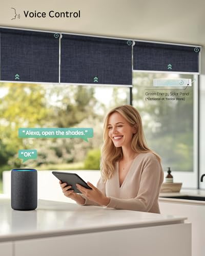 Yoolax Motorized Blinds with Remote, 100% Blackout Smart Blinds for Indoor Windows Motorized Shades Work with Alexa, Automatic Roller Shades for Bedroom Office, Customized (Fabric Navy Blue) - Thumbnail 2