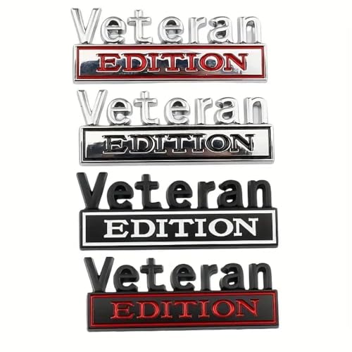 Image of Pair Set Veteran Edition Rated 4x4 Emblem Metal Badge Nameplate Sticker Replacement for Universal Vehicle, Truck, SUV,Motorcycle, Rear Trunk Decals (Silver Black)