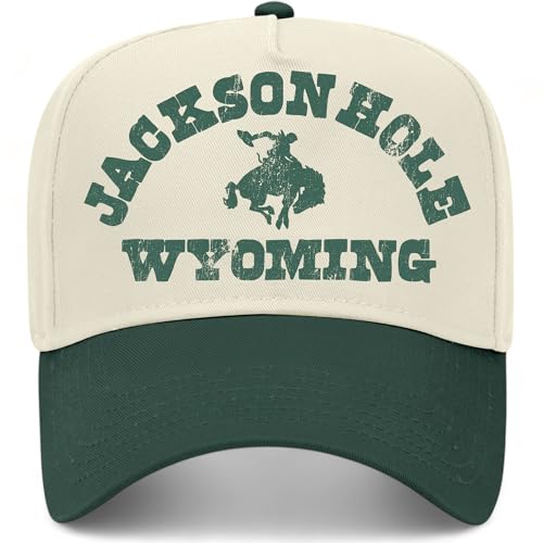 Jackson Hole Wyoming Hat | Premium Adjustable Snapback Baseball Vintage Trucker Hats for Men & Women (US, Alpha, One Size, Green/Natural)