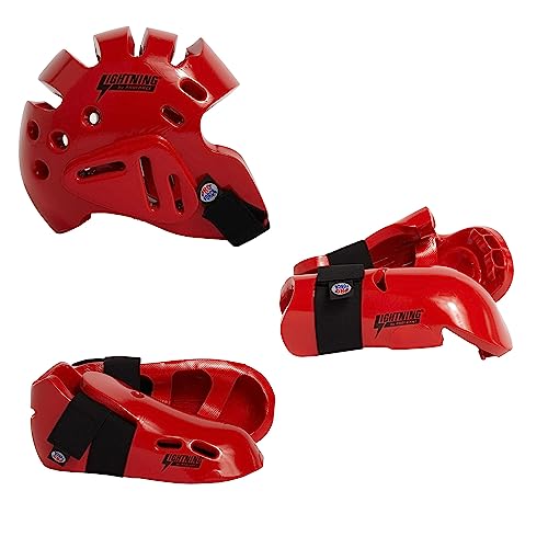 Proforce Lightning Martial Arts Protective Sparring Gear Bundle - Headgear, Gloves, Ultra Kicks (Red, Large)