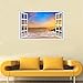Rajahubri 3D Beach Wall Stickers Fake Window Wall Decals Seascape of Rainbow Window View Wall Stickers Removable Sunset Wall Decal for Office Bedroom