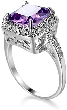 JerMrasra Birthstone Rings for Women White Gold Amethyst Cocktail Rings Purple CZ Engagement Ring Princess Cut Square Cubic Zirconia 925 Sterling Silver Shiny Full Diamond Ring for Women（7） - Image 5