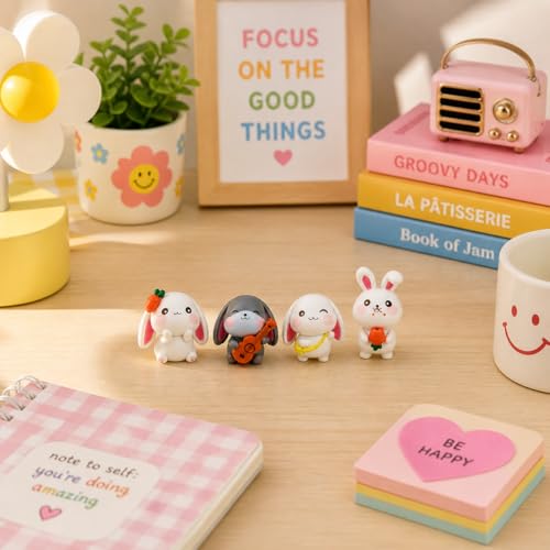 Image of ZAICUS Rabbit Miniature Figurines Set for Home Decor | Cute Bunny Showpiece Set for Desk, Shelf, Study Table, Room Decoration & Gift Item (Set of 4)