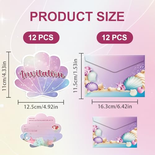 SULIUDAJI 12 unidades cartões de convite para aniversários infantis com envelopes e sacos de presente cartões de convite de concha convites de aniversário para meninas e meninos convite de aniversário