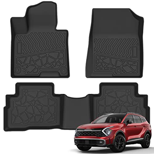 Muuporro Floor Mats for 2023 Kia Sportage (Hybrid Only) All Weather Protection TPE Rubber Liner Set Accessories Car Floor Mats, Odorless Non-Slip, 1st & 2nd Row, Black