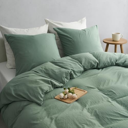 Duvetnova Bettwäsche 135x200 4teilig Superweiche Vorgewaschene Mikrofaser Baumwollähnlich ÖKO-TEX 2 Bettbezüge 135 x 200+2 Kissenbezüge 80x80-alle mit Reißverschluss Bettwäsche Salbeigrün Grün