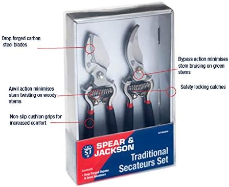 Spear and Jackson CUTTINGSET8 Traditional Bypass and Anvil Secateurs Set (Twin Pack), Blue, 15.5 cm*24.0 cm*4.5 cm