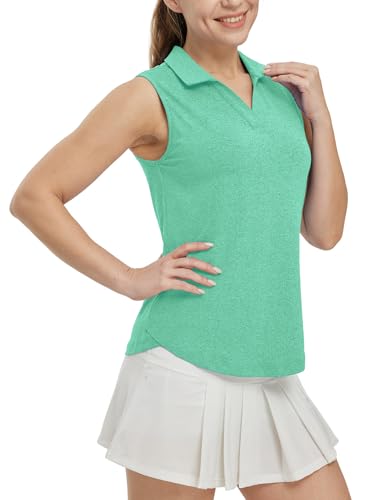 Image of BGOWATU Women's Sleeveless Golf Polo Shirts Collared V Neck Tennis Tank Tops UPF 50+ Quick Dry Lightweight