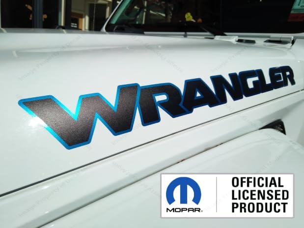 Decal Mods Wrangler Hood Graphic Vinyl Decal fits Jeep Wrangler JL/JT (2018-2025) Matte Black with 4xe Blue Outline (Set of 2) BLU4XE | UV1R1