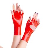 Rubberfashion Guanti in lattice brevi - Guanti da motociclista - Guanti in lattice senza dita fino al polso per uomini e donne rosso 0,4 mm L