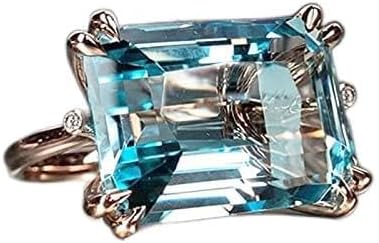 Sdouefos Joyería de moda de 14 quilates chapado en oro de 14 quilates, topacio azul marino, rectángulo, circonita cúbica, anillo de piedras