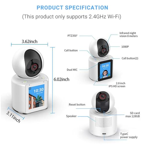 CIAJIE Two-way video camera 2.8-inch screen,Pet DogIndoor Home Nanny Cam,wifi camera,360°Smart Security Camera,1080p HD,Child/Elder/Nanny/Dog/Pet with Im Cam App