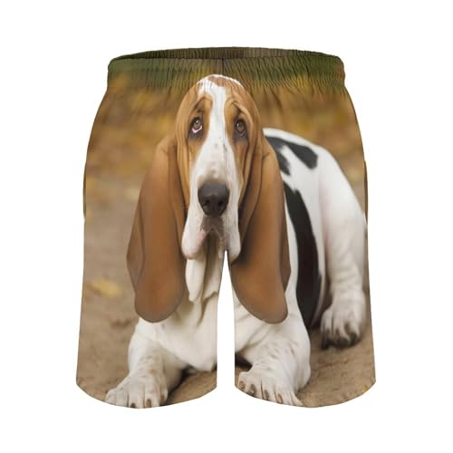 Basset Hound Mens Swim Trunks Quick Dry Hawaii Bathing Suit Board Shorts with Mesh Lining-3