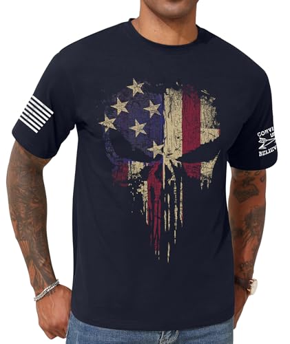 KESIHAN American Flag Skull Punisher Shirt Short Sleeve Men's Patriotic Graphic T-Shirt2