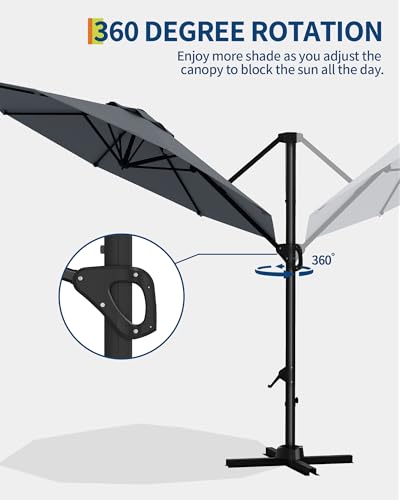 10FT Cantilever Umbrella Outdoor Patio Umbrella w/Base Included Market Offset Umbrella Sun Shade Windproof with 360-Degree Rotation for Patio Garden Deck Pool, Navy Blue