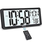 XREXS Large Digital Wall Clock with Backlight, 14.17 Inch Large Display Wall Clock with Remote Control, Big Count Down Timer Clock, Battery Operated Alarm Clock with Temperature, Date&Week for Seniors