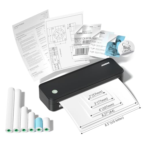 JADENS Portable Thermal Printer with 6 Rolls of Thermal Paper, Inkless...