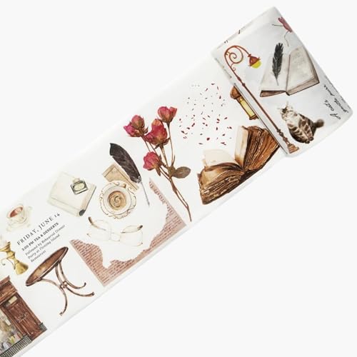 WT Pre-Cut Cats and Books Wide Washi Tape, One Roll