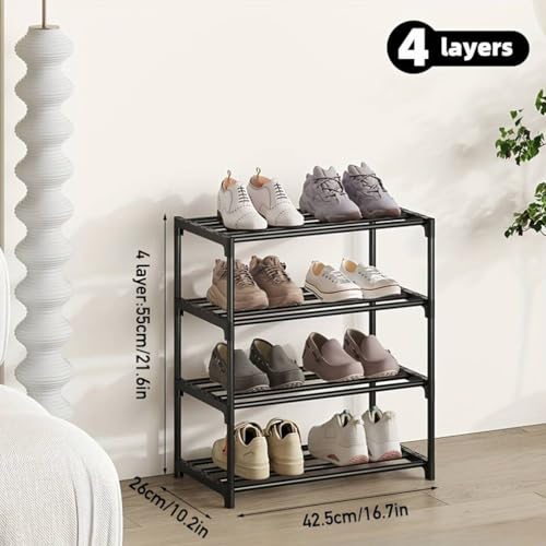 XIANGLV Shoe Rack, 4-Tier Shoe Rack Small, Slim Shoe Rack Storage, Anti-Rust Coating, Suitable For Dormitory, Rental House, Balcony, Stackable Narrow Shoe Shelf (Black, 4 Tier) - Image 3