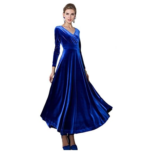 Urban CoCo Women Long Sleeve V-Neck Velvet Stretchy Long Dress (XX-Large, Royal Blue)