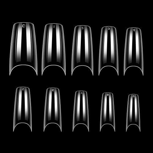 Makartt Medium Coffin Nails - 500pcs 10 Sizes Half Cover Clear Nail Tips, for Gel Extensions & DIY Fake Nails