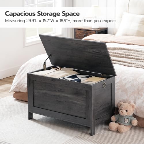 image for HOOBRO Toy Box, Retro Wooden Look Storage Chest with Safety Hinge, Ent