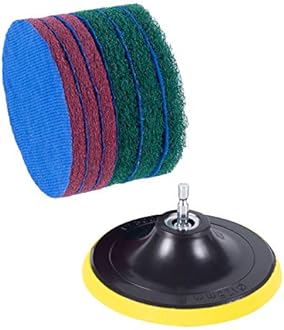 Kichwit Drill Powered Brush Tile Scrubber Scouring Pads Cleaning Kit, 2 Different Stiffness, Disc Pad Holder With 6 Scrubbing Pads, Cleans Large Flat Areas Perfectly 5-Inch