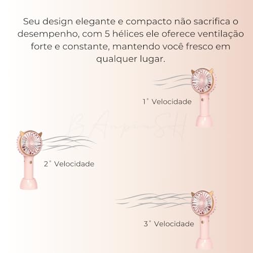 Mini Ventilador Portátil de Mão e Mesa Skincare Maquiagem 3 Velocidades Design Compacto –Recarregáve